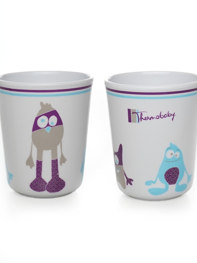 Set de louça bebé thermobaby em melamina e aço inox 360/220/140 ml Branco Violeta - Kiabi