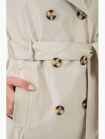 Short belted polyester trench coat with shirt collar bdart