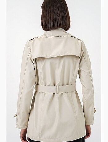 Short belted polyester trench coat with shirt collar bdart
