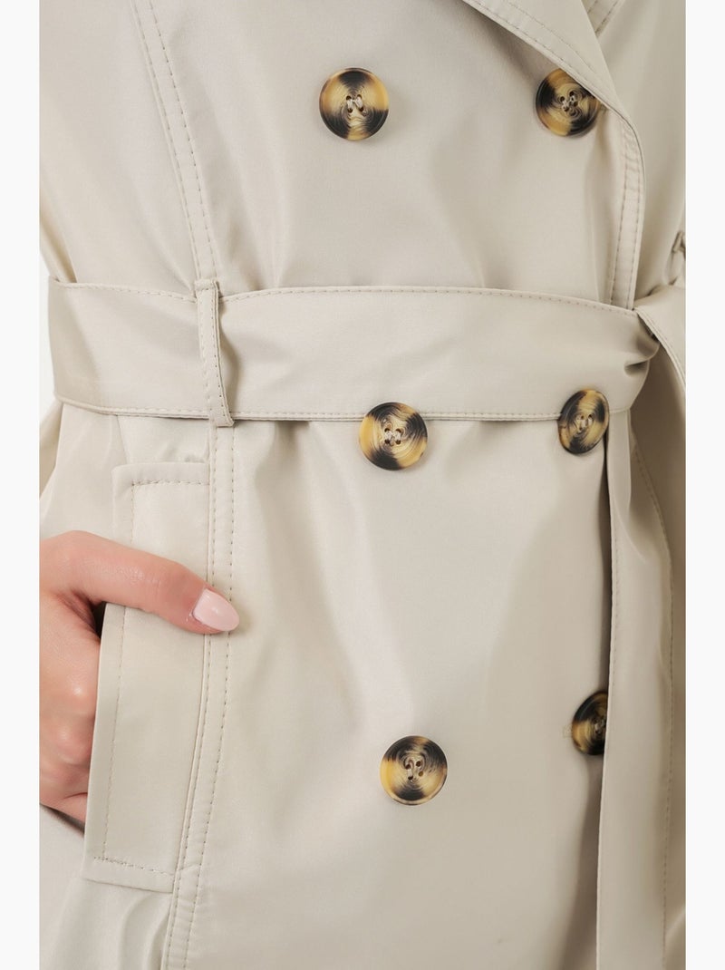 Short belted polyester trench coat with shirt collar bdart Bege-argila - Kiabi