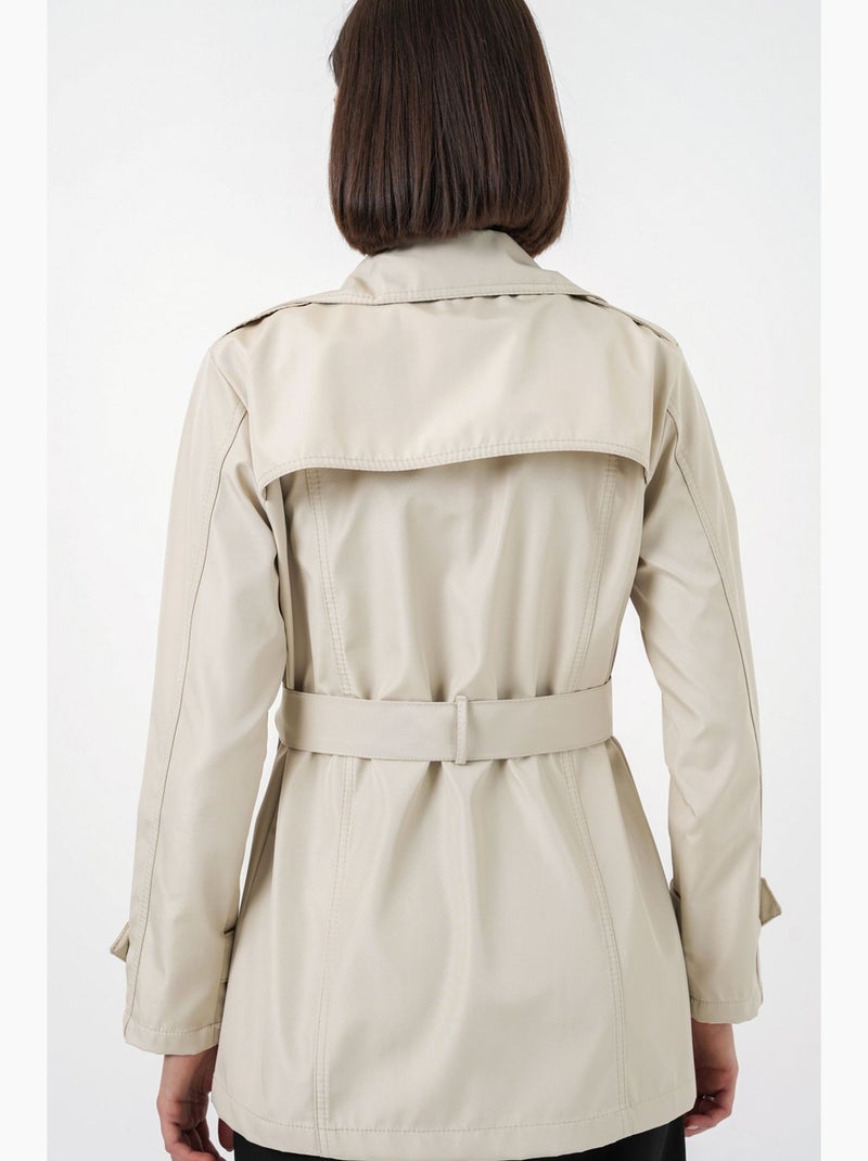 Short belted polyester trench coat with shirt collar bdart Bege-argila - Kiabi