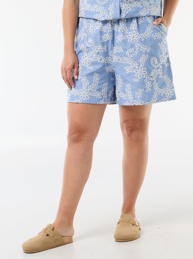 Short com bordados florais Azul - Kiabi