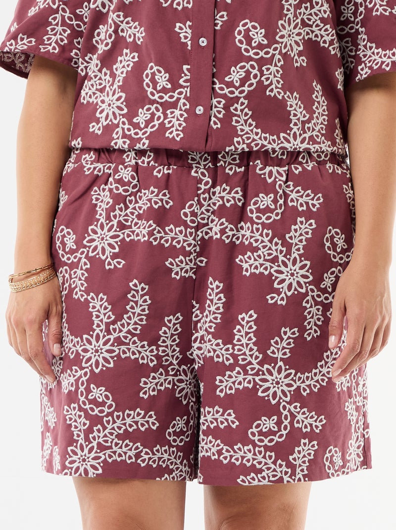 Short com bordados florais Rosa - Kiabi