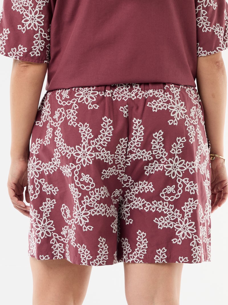 Short com bordados florais Rosa - Kiabi