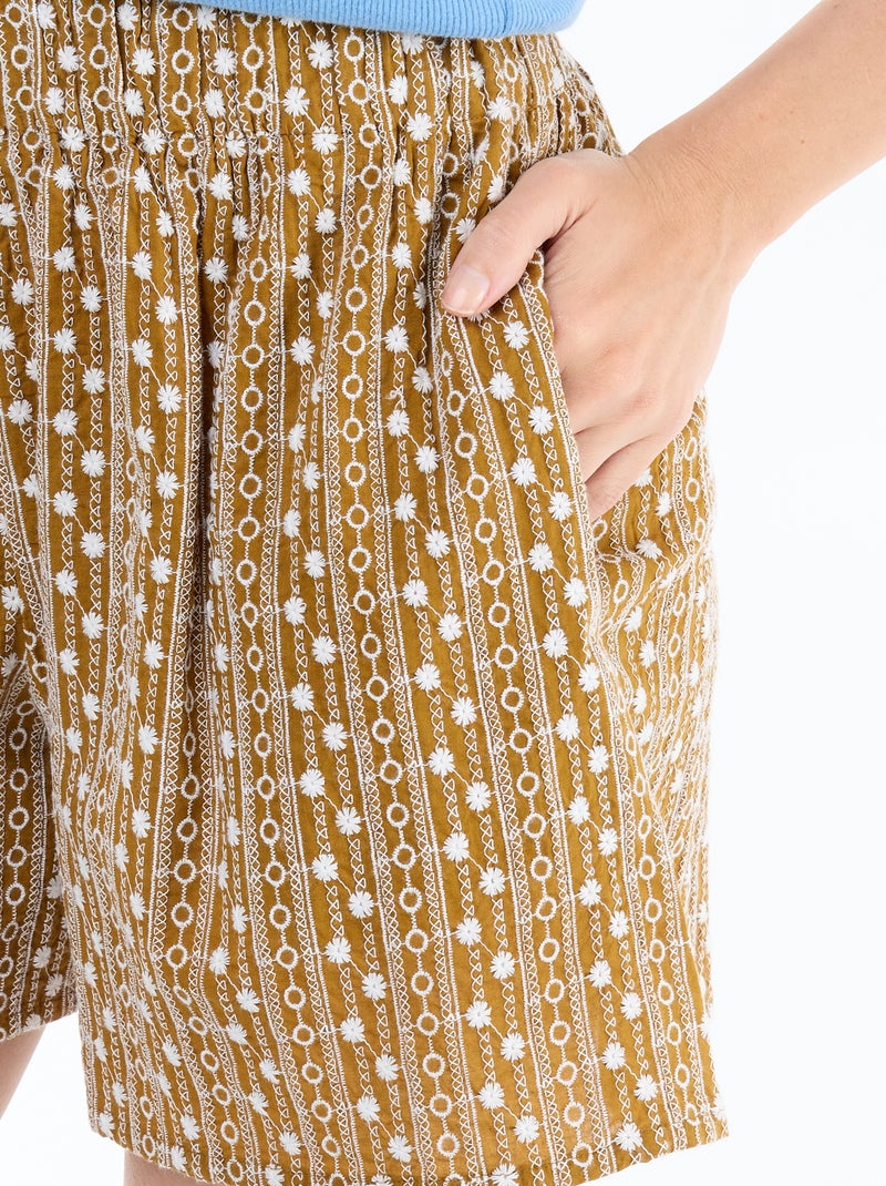 Short com bordados na cintura elástica Castanho - Kiabi