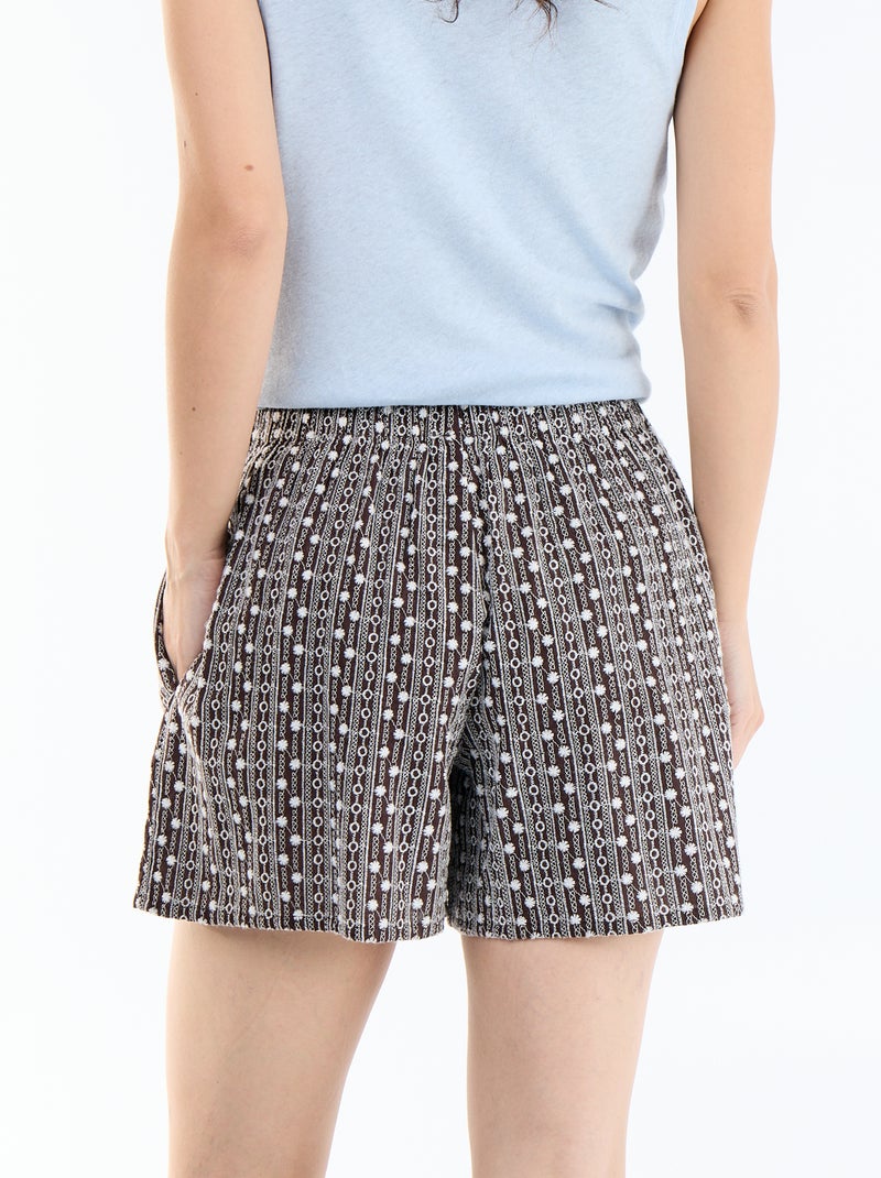Short com bordados na cintura elástica Castanho - Kiabi