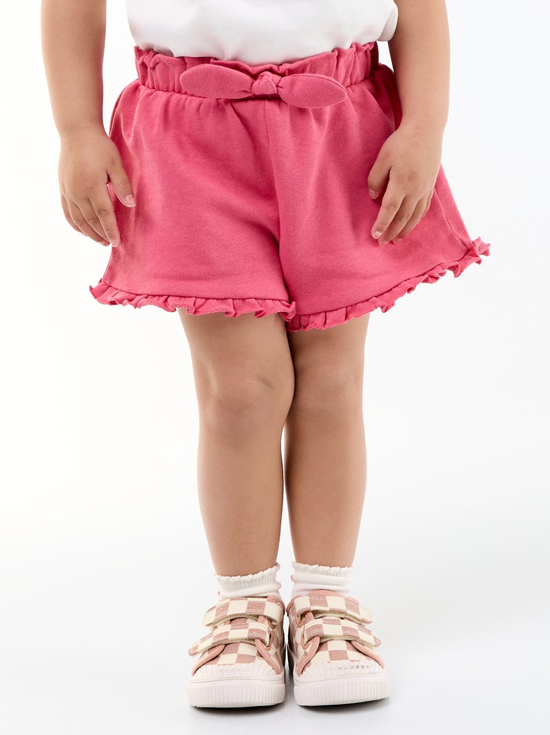 Short com folhos e laço na cintura Fúcsia - Kiabi