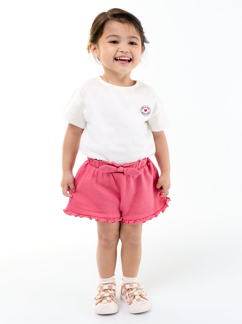 Short com folhos e laço na cintura Fúcsia - Kiabi