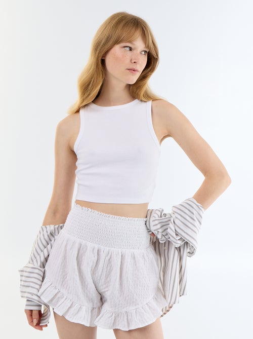 Short com folhos em malha texturizada - Kiabi Short com folhos em malha texturizada - Kiabi