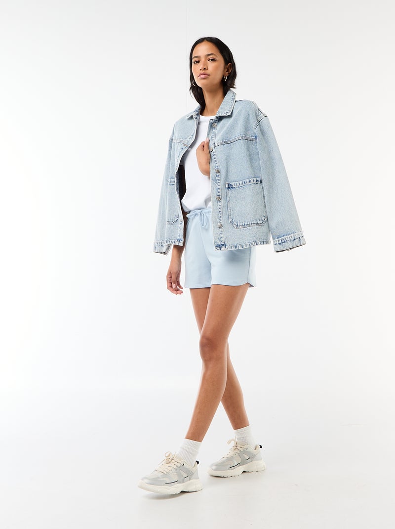 Short curto em algodão liso com cordão Azul - Kiabi