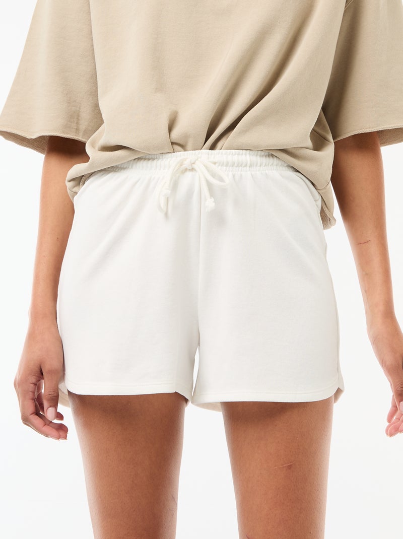 Short curto em algodão liso com cordão Branco - Kiabi
