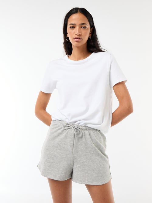 Short curto em algodão liso com cordão - Kiabi