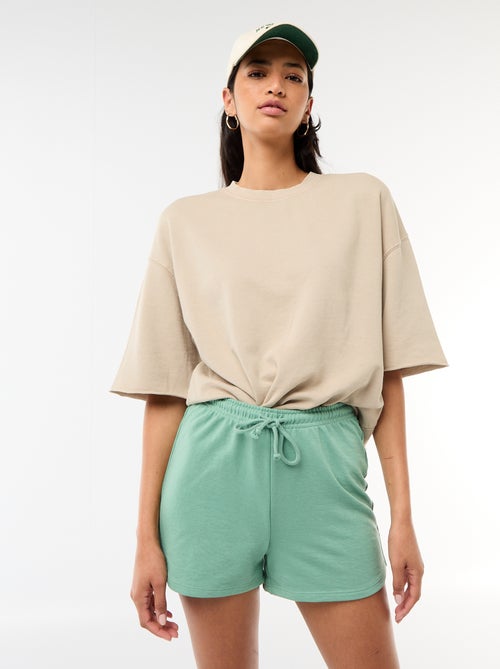 Short curto em algodão liso com cordão - Kiabi