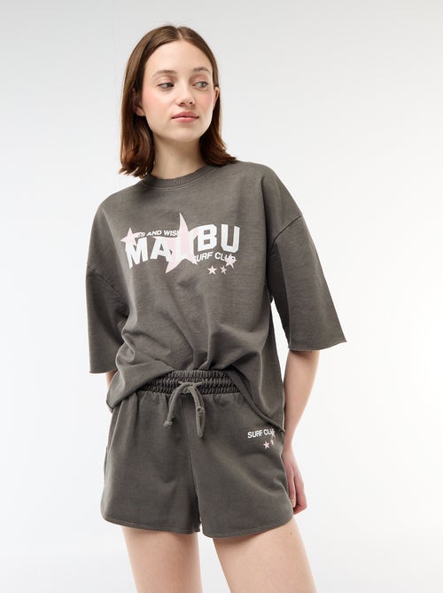 Short curto em french terry com inscrição - Kiabi