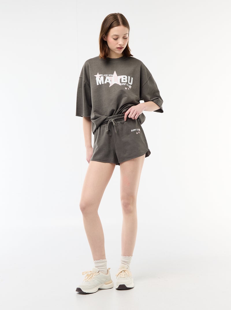 Short curto em french terry com inscrição Cinza - Kiabi
