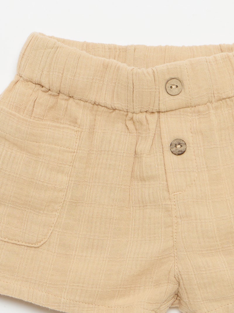 Short de algodão com 2 bolsos chapados Bege - Kiabi