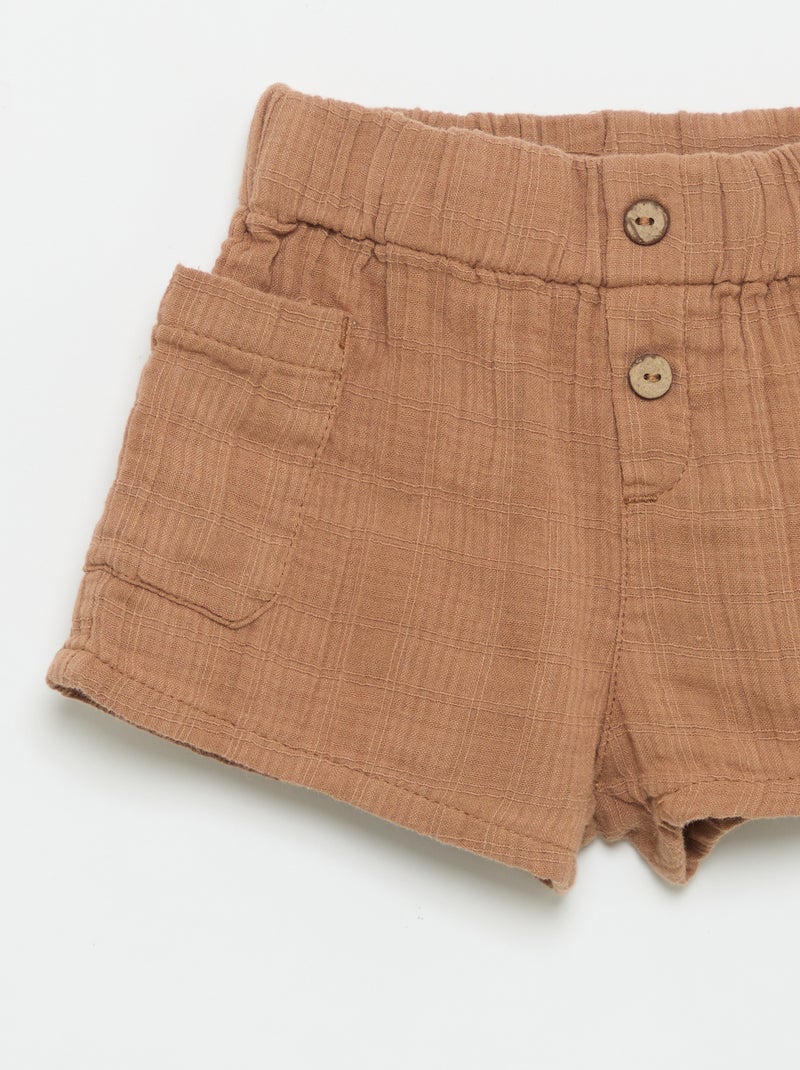 Short de algodão com 2 bolsos chapados Castanho - Kiabi