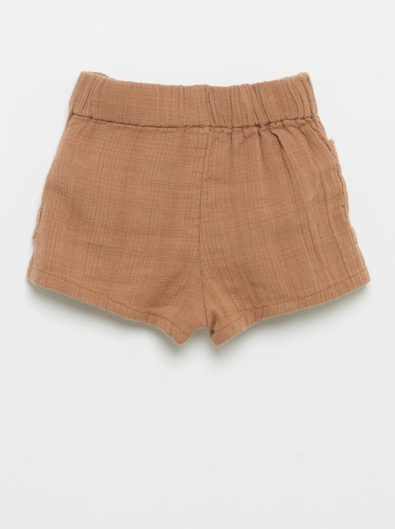 Short de algodão com 2 bolsos chapados Castanho - Kiabi