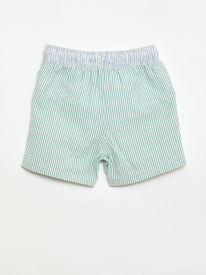 Short de banho às riscas com cordões ajustáveis Verde - Kiabi