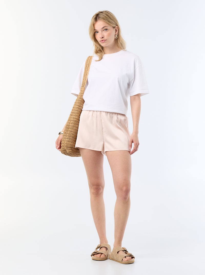 Short de cetim com orlas de renda Rosa - Kiabi