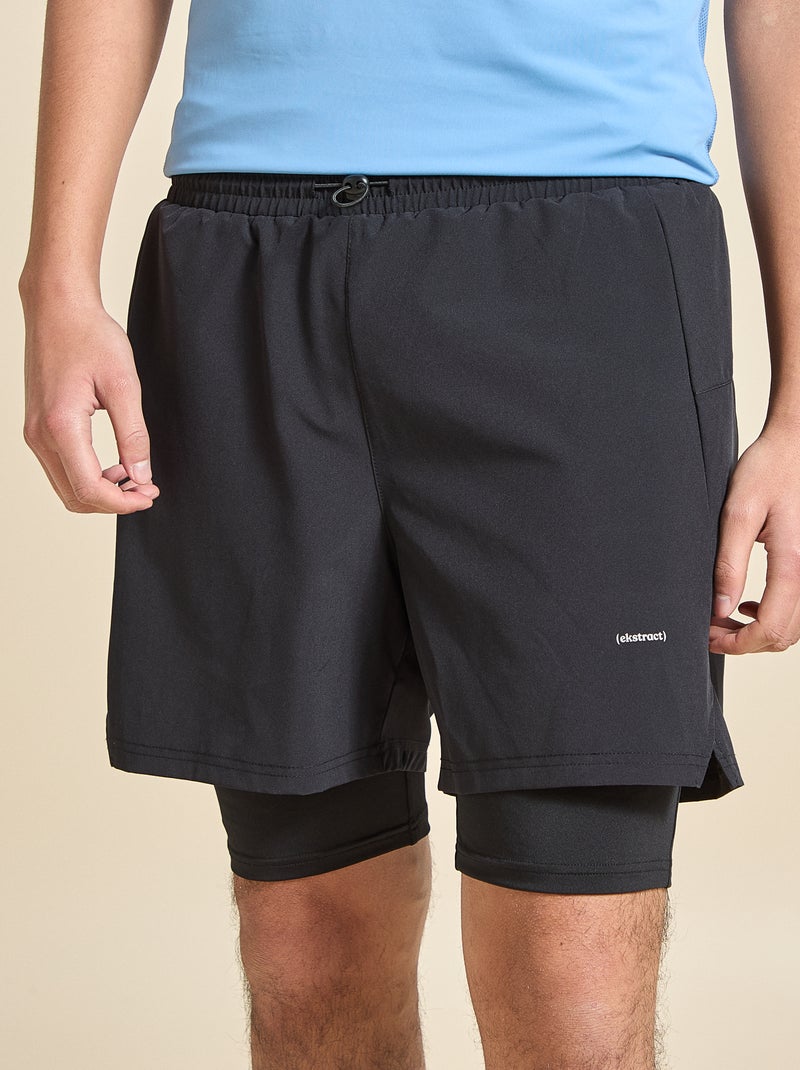 Short de desporto 2 em 1 - (ekstract) Preto - Kiabi