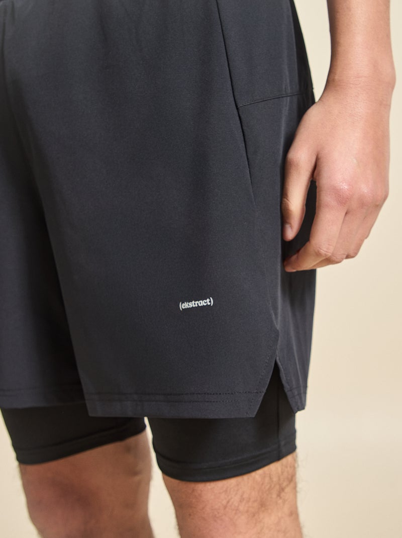 Short de desporto 2 em 1 - (ekstract) Preto - Kiabi