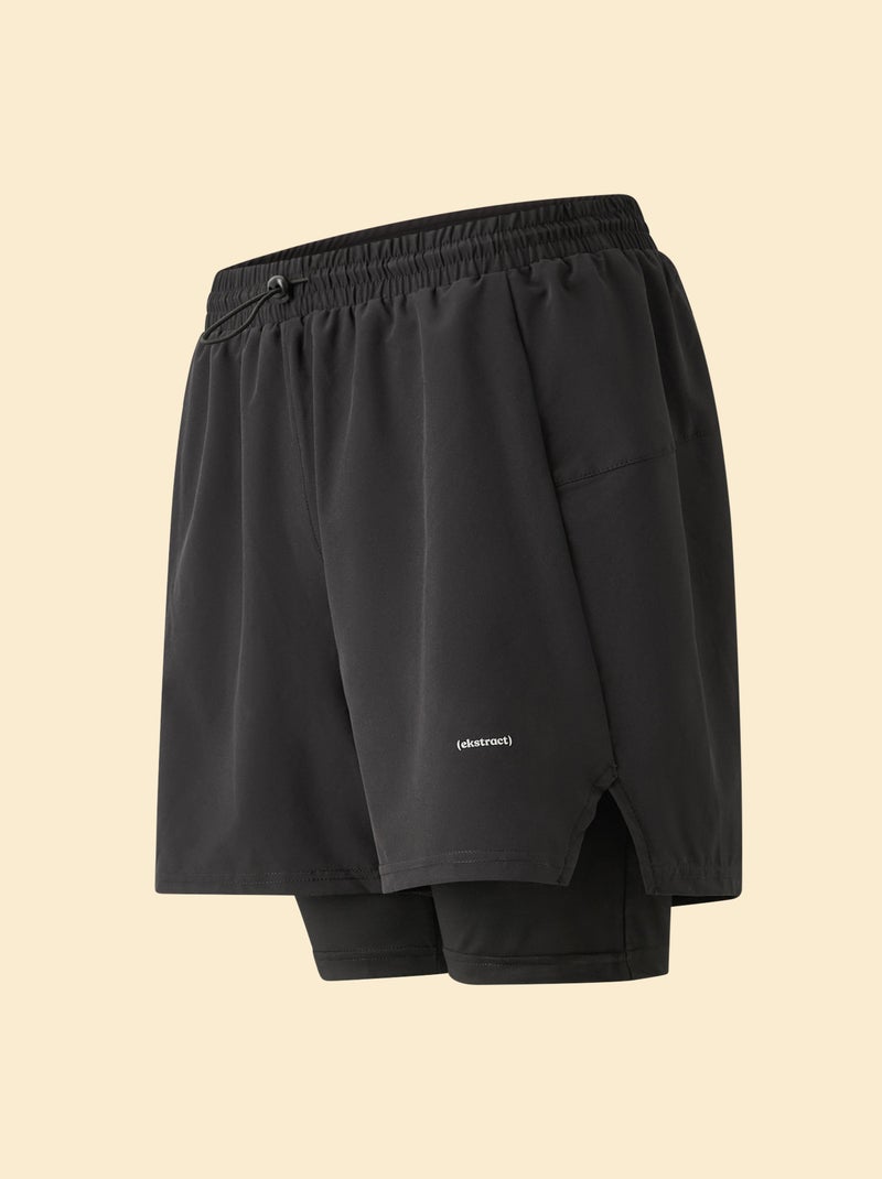 Short de desporto 2 em 1 - (ekstract) Preto - Kiabi