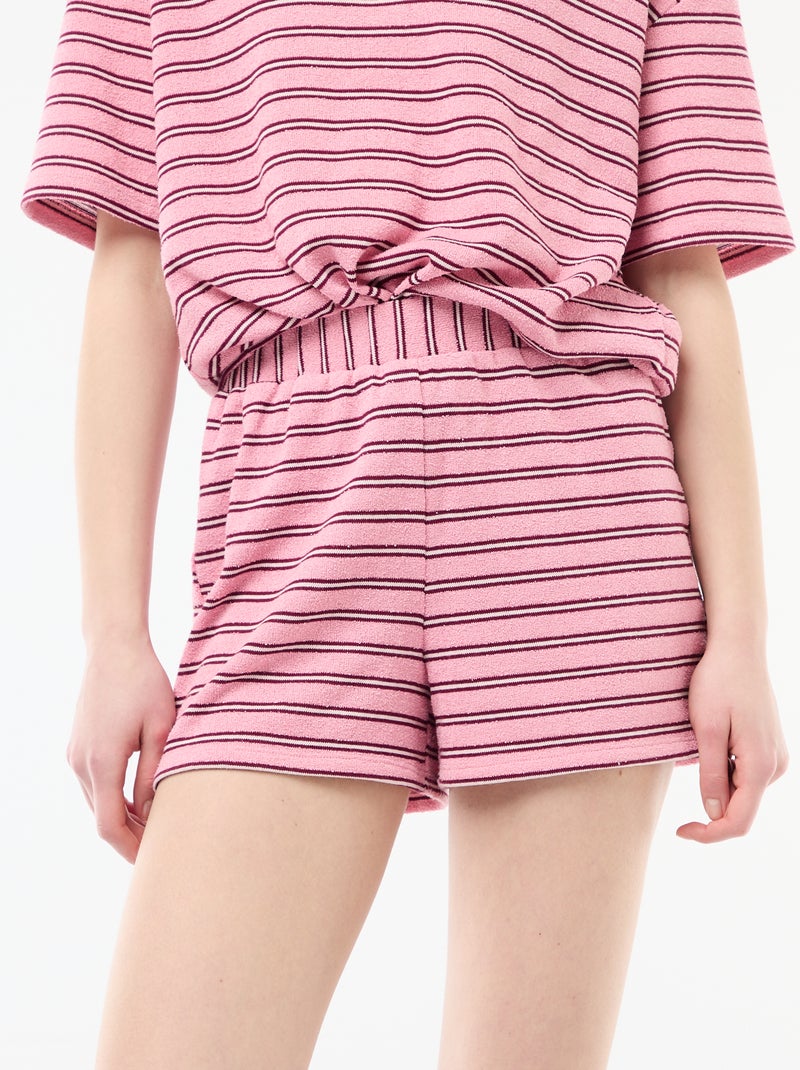 Short de felpo às riscas Rosa - Kiabi