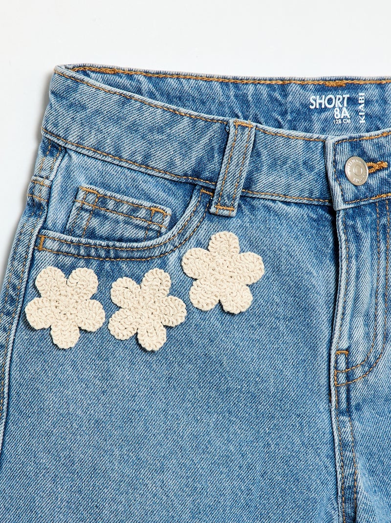 Short de ganga com bordados Azul - Kiabi