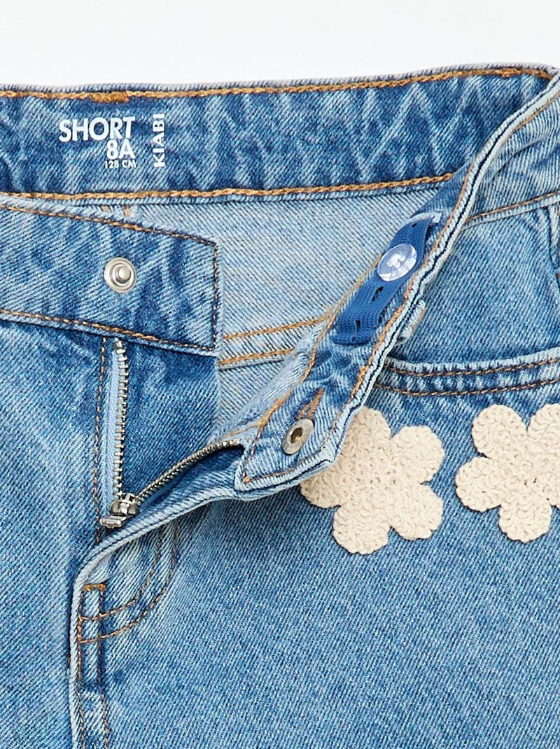 Short de ganga com bordados Azul - Kiabi