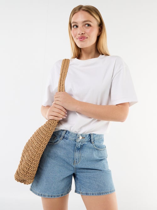 Short de ganga de cintura subida - Kiabi