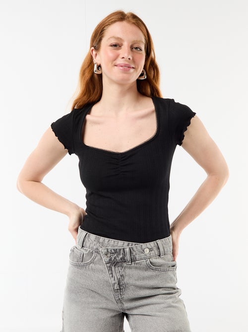 Short de ganga de cintura subida - Kiabi