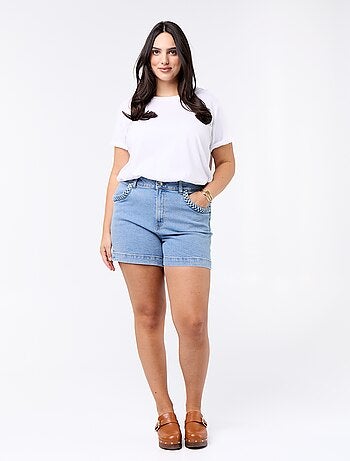 Short em ganga com bolsos entrançados