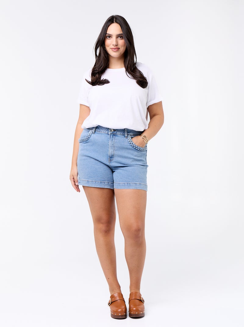 Short em ganga com bolsos entrançados Azul - Kiabi