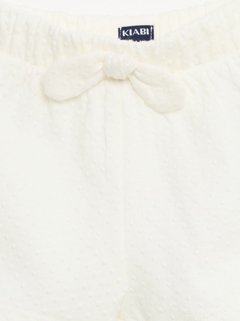 Short em malha jacquard liso com laço fantasia Branco - Kiabi