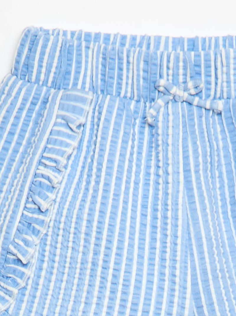 Short em malha waffle com folho Azul - Kiabi