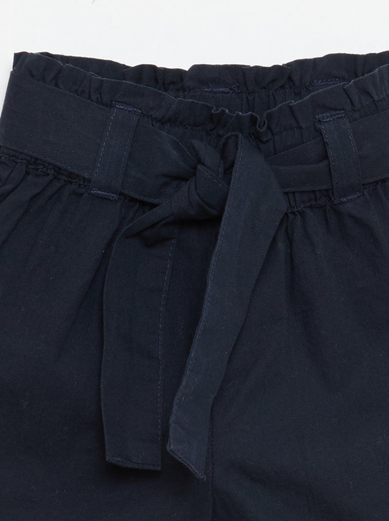 Short em popeline com cinto para amarrar Azul - Kiabi
