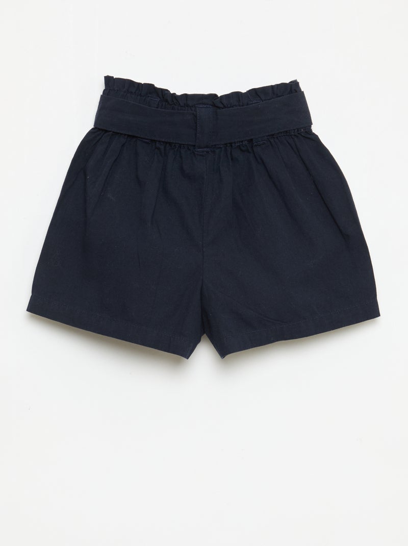 Short em popeline com cinto para amarrar Azul - Kiabi
