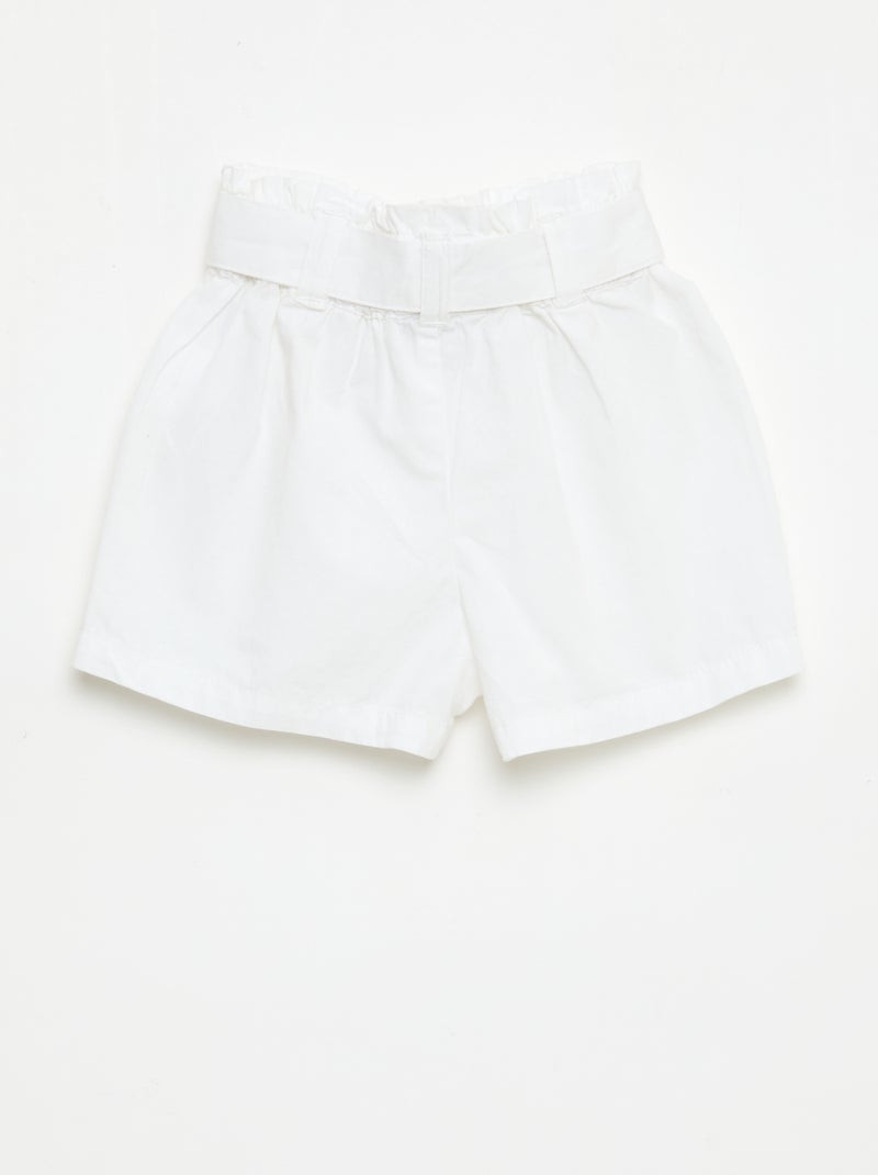 Short em popeline com cinto para amarrar Branco - Kiabi