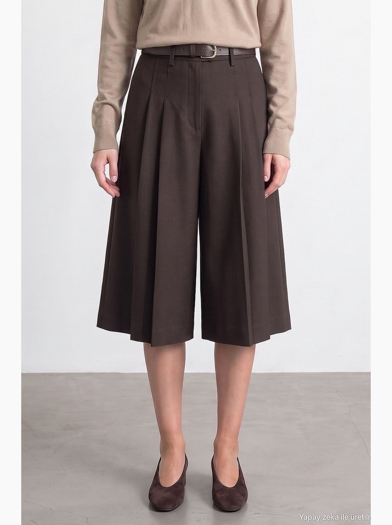 Short feminino com pregas dilvin Castanho-escuro - Kiabi
