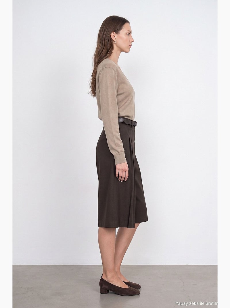 Short feminino com pregas dilvin Castanho-escuro - Kiabi