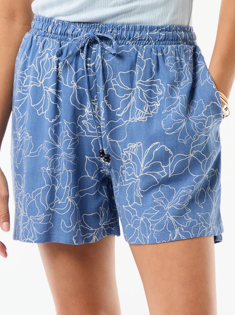 Short leve com 2 bolsos em linho misto Azul - Kiabi
