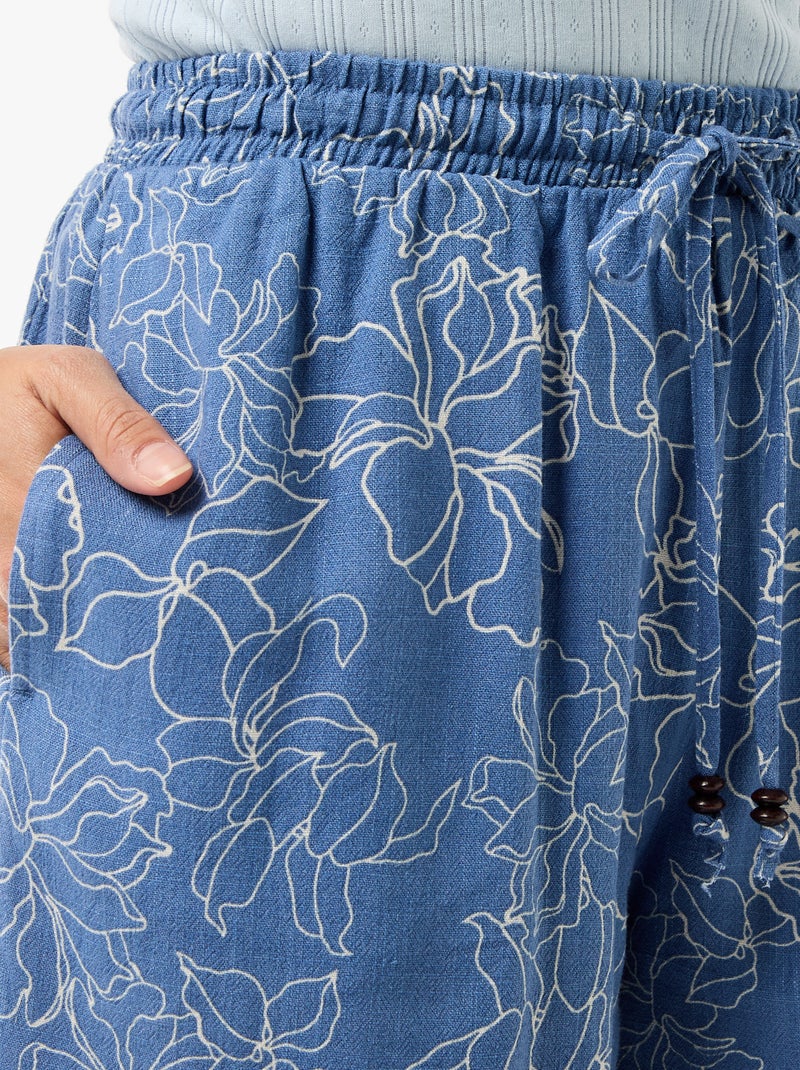 Short leve com 2 bolsos em linho misto Azul - Kiabi