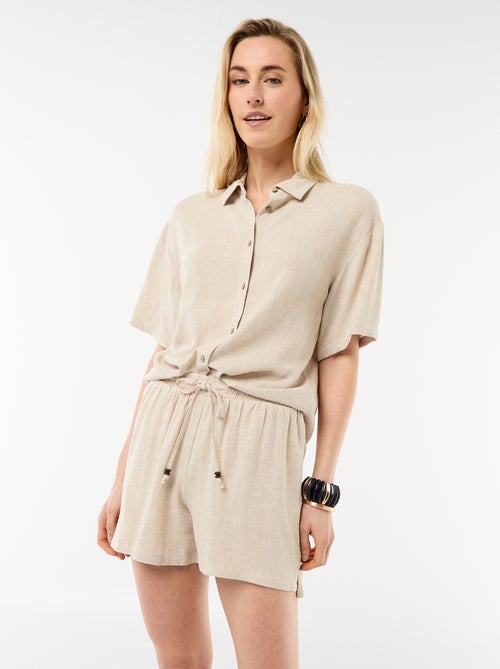 Short leve com 2 bolsos em linho misto - Kiabi