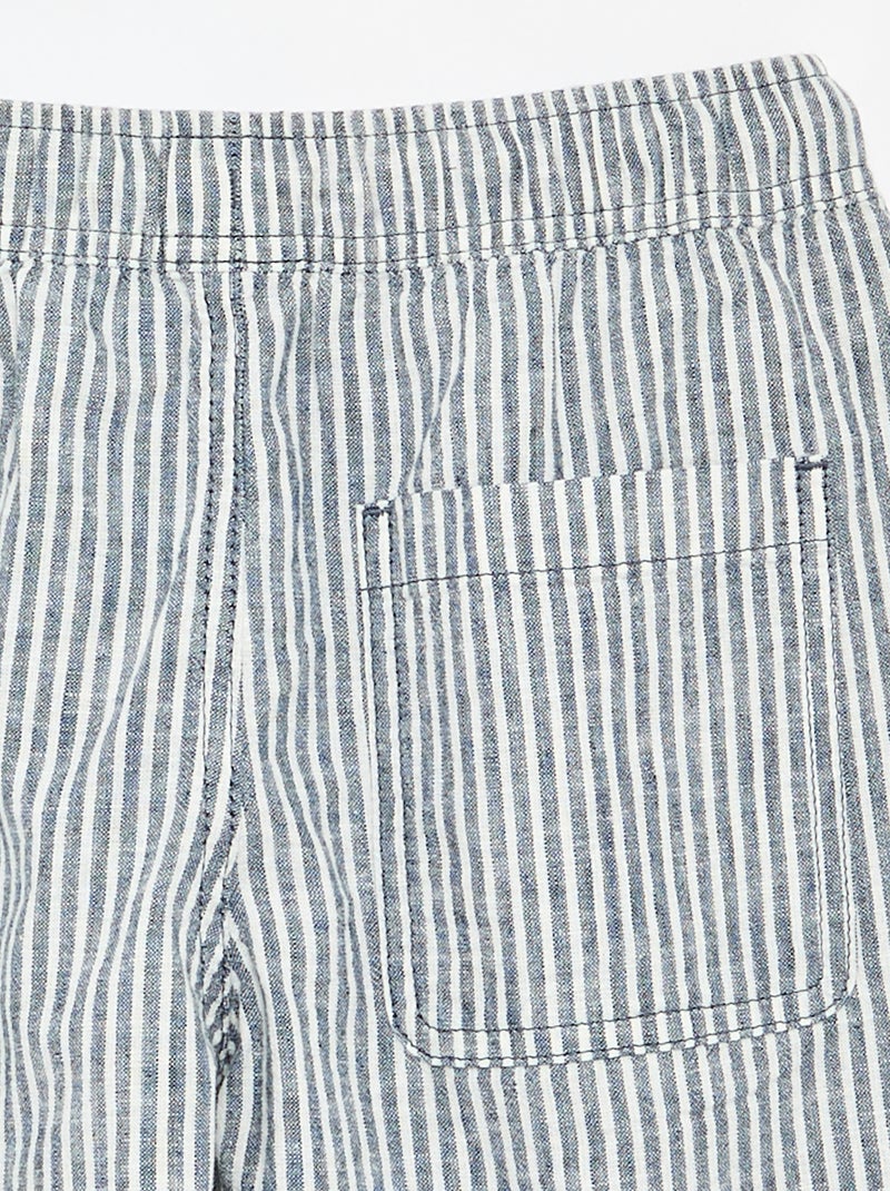 Short listrado leve em mistura de linho Azul - Kiabi