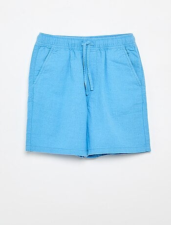 Short listrado leve em mistura de linho