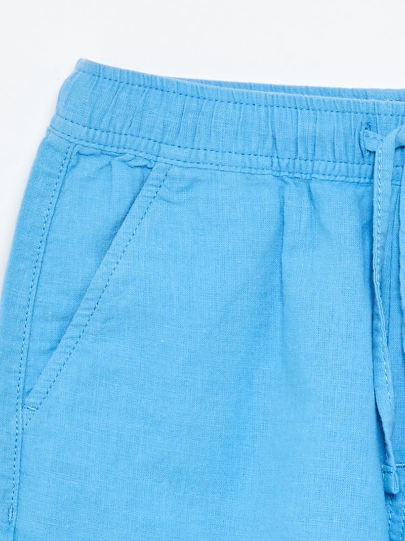 Short listrado leve em mistura de linho Azul - Kiabi
