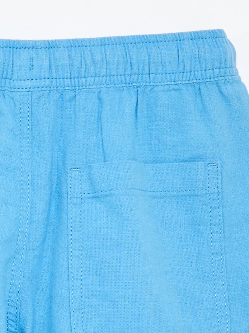 Short listrado leve em mistura de linho Azul - Kiabi