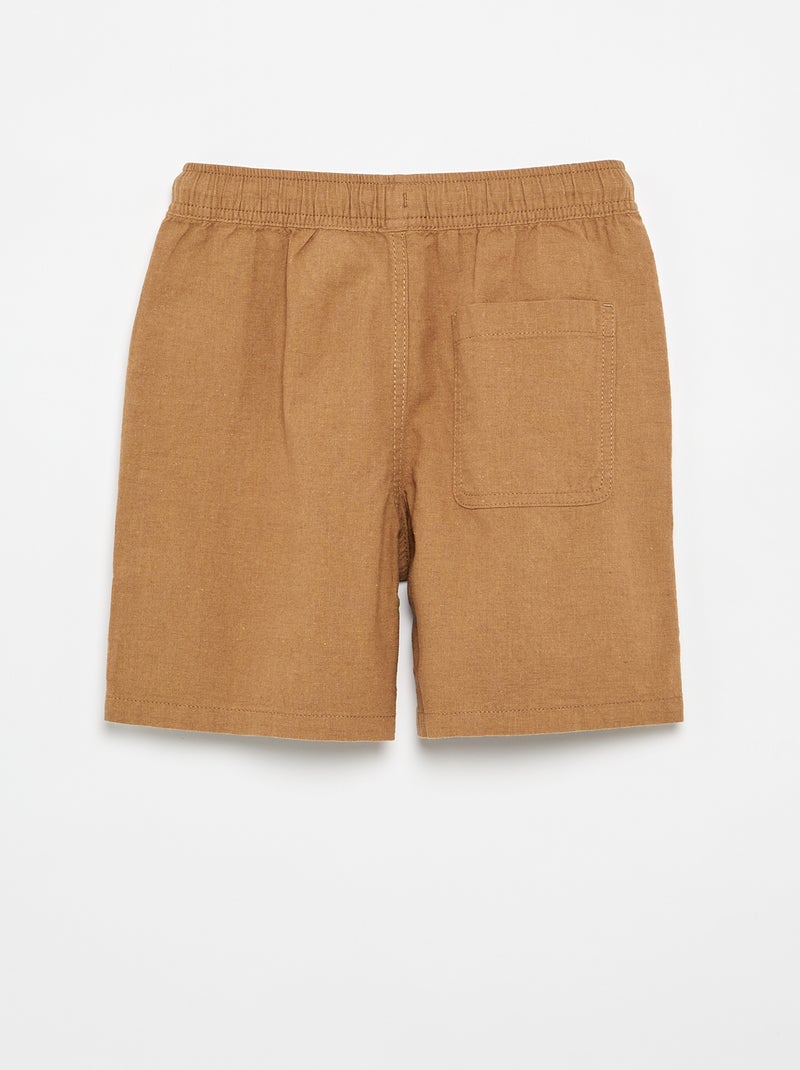 Short listrado leve em mistura de linho Bege - Kiabi