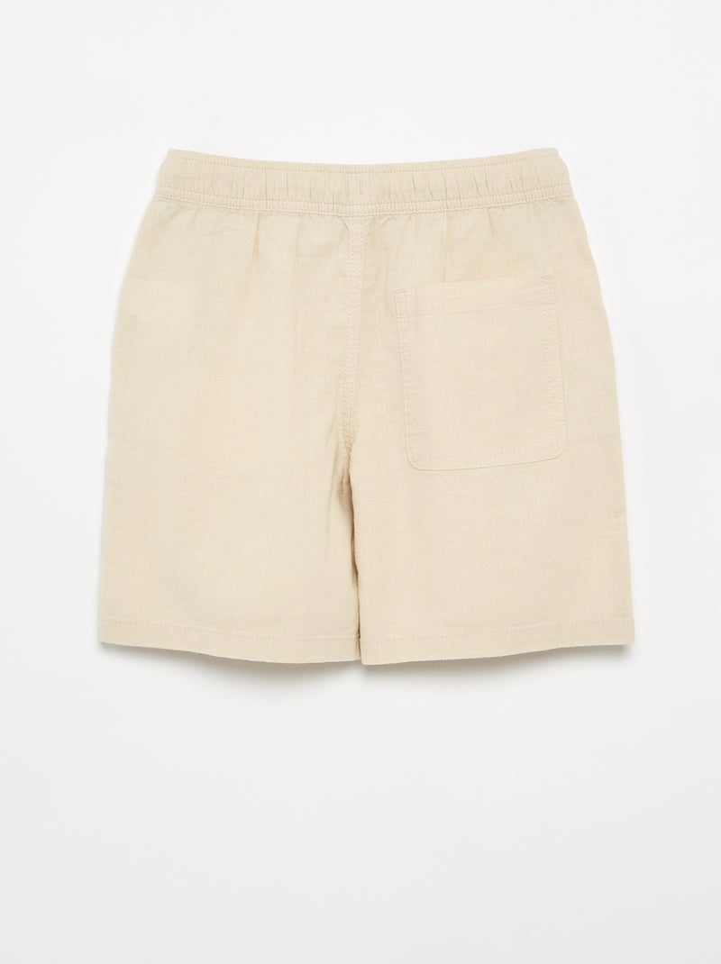 Short listrado leve em mistura de linho Bege - Kiabi